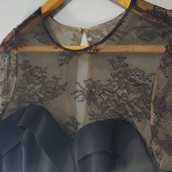 Marchesa Notte dress women's sz 0 black tan maxi sheer sexy Gypsy Witchy Lace - Picture 10 of 14